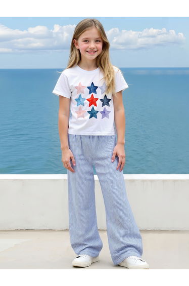 Teens Star Print T-Shirt and Striped Pants Set