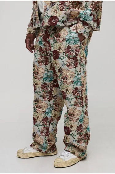Plus Floral Tapestry Relaxed Fit Trousers