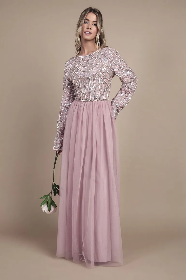 Teen Pearl Embellished Bodice Bridesmaid Tulle Skirt Dress