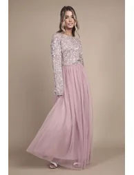 Teen Pearl Embellished Bodice Bridesmaid Tulle Skirt Dress - 2