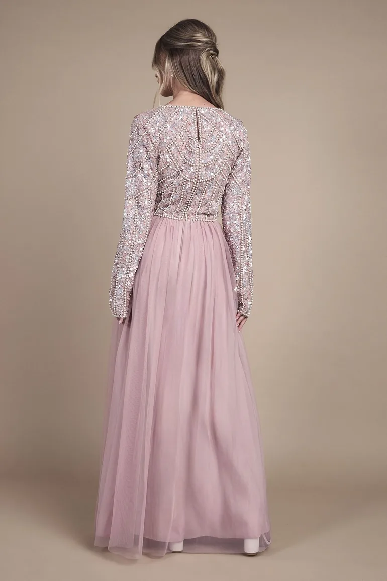 Teen Pearl Embellished Bodice Bridesmaid Tulle Skirt Dress - 1