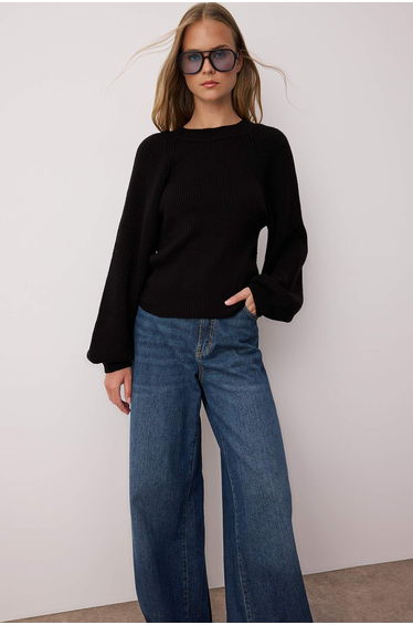 Black Back Cut Out/Window Detailed Knitwear Sweater