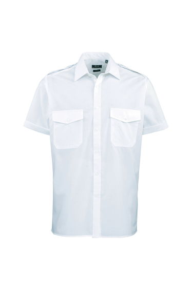 Premier Mens Short Sleeve Pilot Plain Work Shirt - Light Blue
