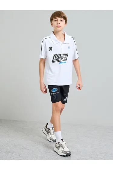 Teen Boys Racing Print Polo T-Shirt and Shorts Set