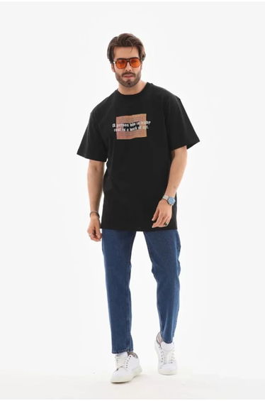 JANES Oversized Crew Neck Short Sleeve T-Shirt with Text Print