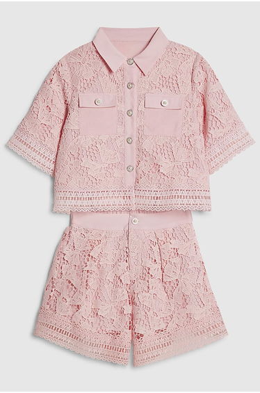 Girls Pink Lace Blouse And Shorts Set