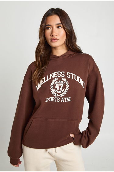 Wellness Studio Printed Oversized Hoodie - chocolate