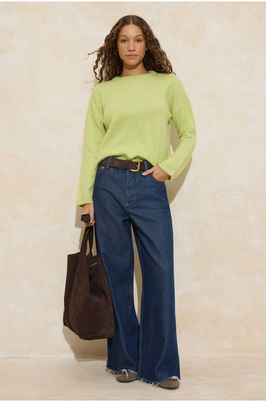 Wardrobe Essentials Light Green Soft Textured Wide Fit Basic Knit Sweater