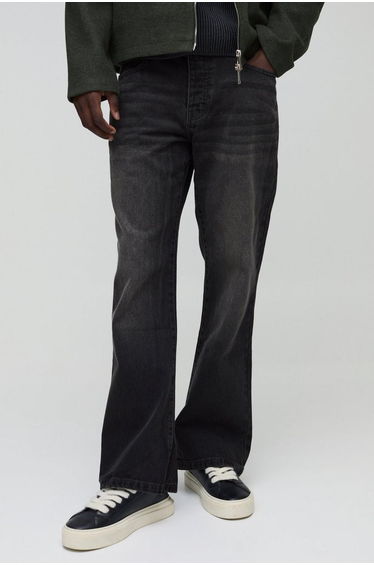 Relaxed Rigid Washed Jeans - charcoal