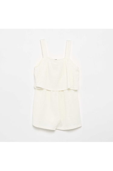 Solid Waffle Knit Strap Playsuit WHITE