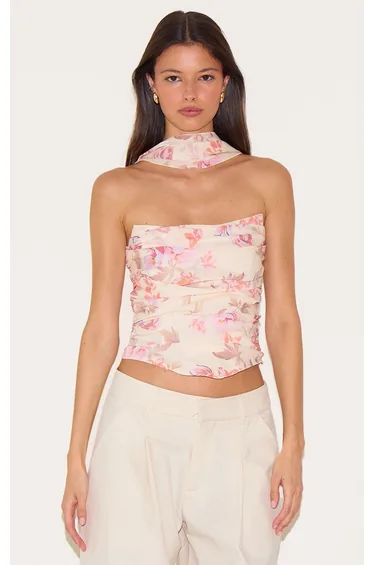 Cream Floral Scarf Detail Corset