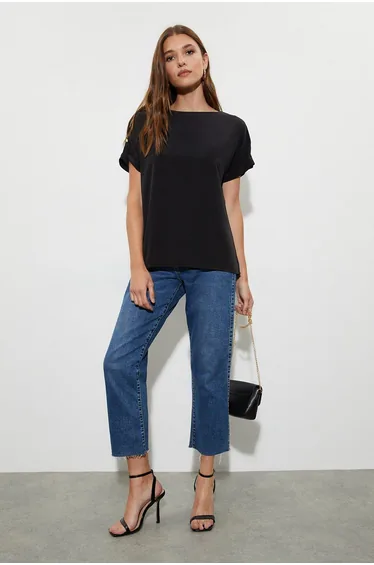Black Roll Sleeve Blouse