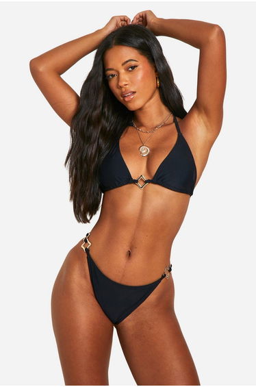 Gold Trim Triangle Bikini Set - black