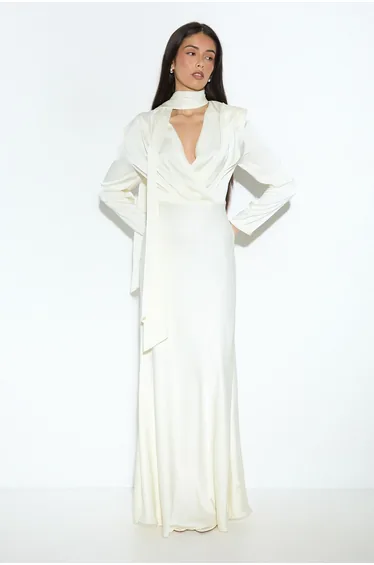 Premium Tie Neck Satin Dress