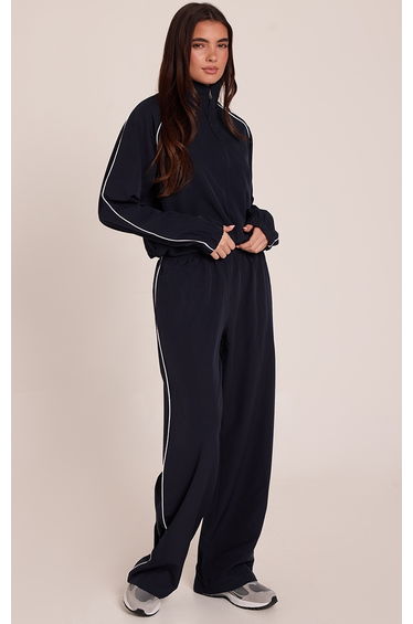 Navy Contrast Piping Detail Straight Leg Track Pants