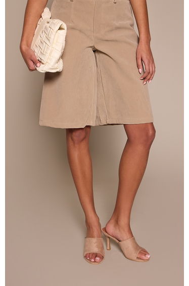 Nude Faux Suede Round Toe Heeled Mules