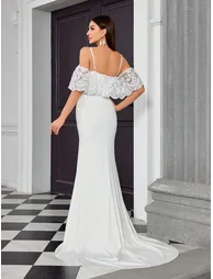 Leely Elegant Spaghetti Straps Cold Shoulder Wedding Dress - 1