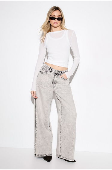 Premium Distressed Wash Seam Front Boyfriend Jeans