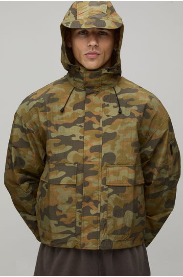 Oversized Boxy Camo Ripstop Sports Cagoule - yellow