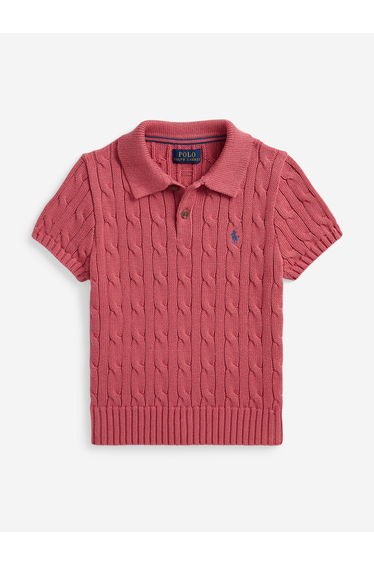 Ralph Lauren Boys Cotton Cable Knit Polo Shirt in Pink