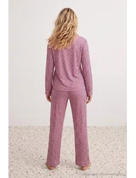 Mürdüm 100% Cotton Pocketed Heart and Striped Knitted Pajama Set - 4