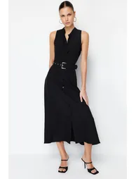 Black Woven Midaxi Dress