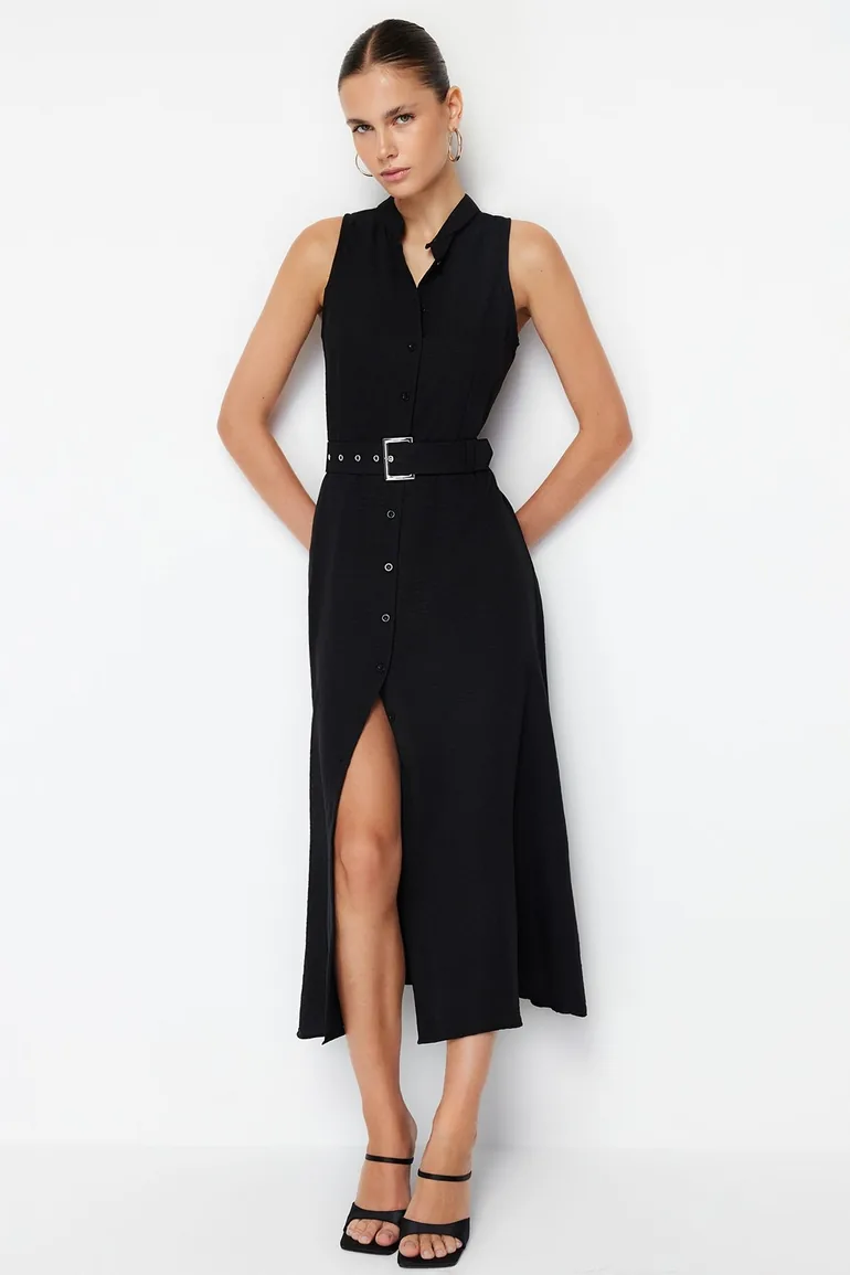 Black Woven Midaxi Dress - 2