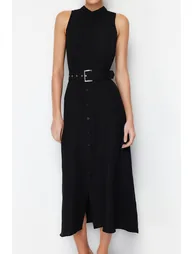Black Woven Midaxi Dress - 3