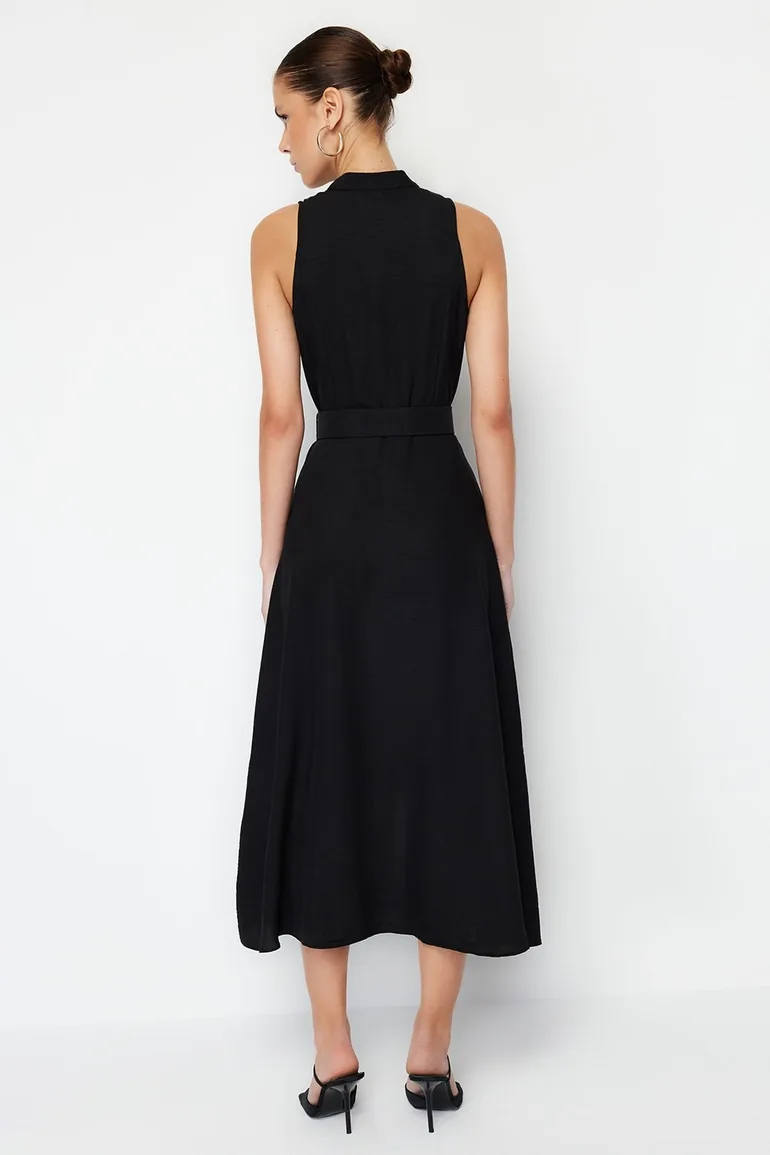 Black Woven Midaxi Dress - 5