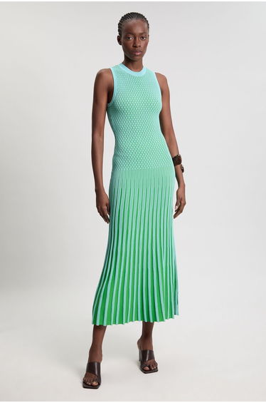 Knit Stripe Stitch Detail Sleeveless Midi Dress