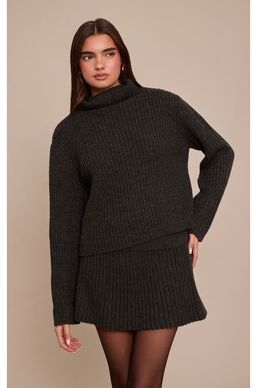 Grey Knitted Roll Neck Jumper