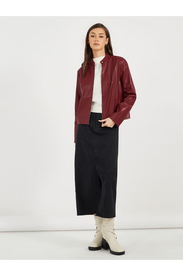 Regular Fit Short Length Leather Look Biker Jacket