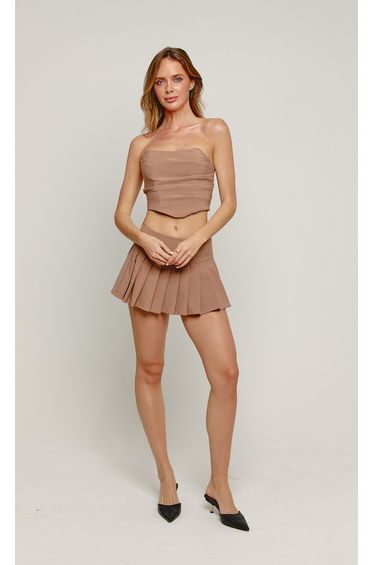 Taupe Pleated Micro Mini Skirt