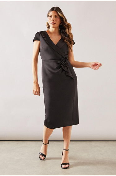 Occasion Scuba Corsage Midi Dress