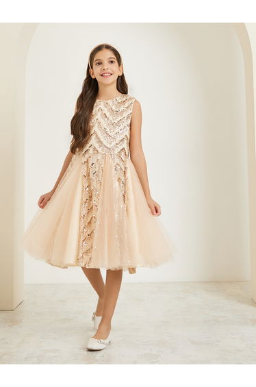 Girls Gold Sequins Sleeveless Dress