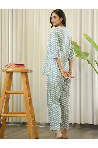 Elephant Print Cotton Shirt and Pyjama Set