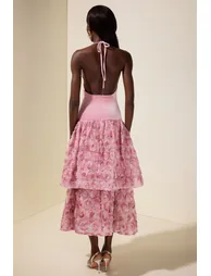 Velvet 3D Flower Halter Neck Midi Dress - 1