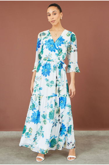Yumi White Floral Maxi Wrap Dress