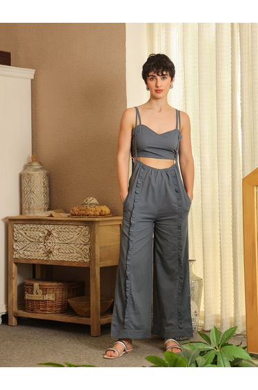 Grey Cotton Crop Top and Dungaree Co-ord Set