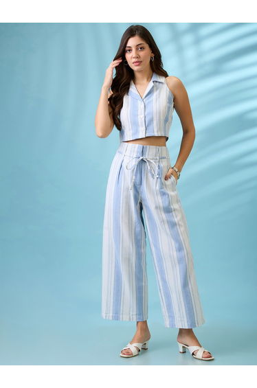 Striped Crop Shirt and Wide Leg Trousers Co-Ords