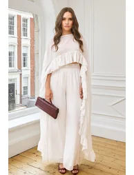 توب شيفون قصير بكشكش بأكمام طويلة