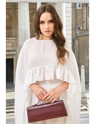 توب شيفون قصير بكشكش بأكمام طويلة - 1