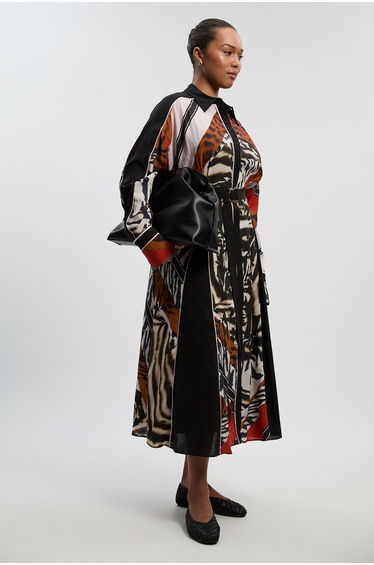 Plus Size Animal Print Fluid Tencel Woven Maxi Shirt Dress