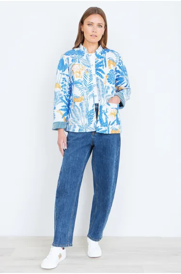 Yumi Blue Jungle Reversible Cotton Quilted Jacket