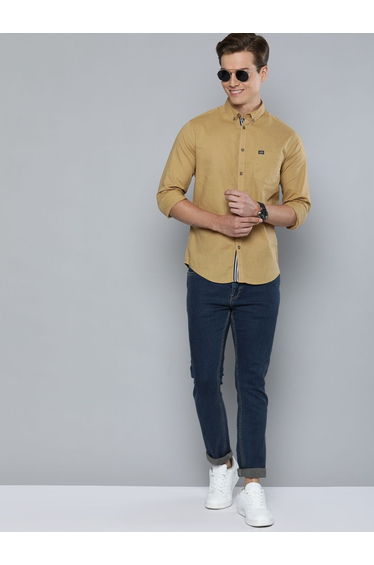Men Khaki Slim Fit Solid Shirt