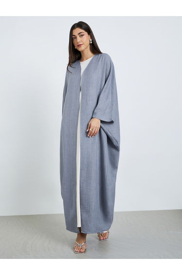 Grey Batwing Sleeve Open Front Abaya