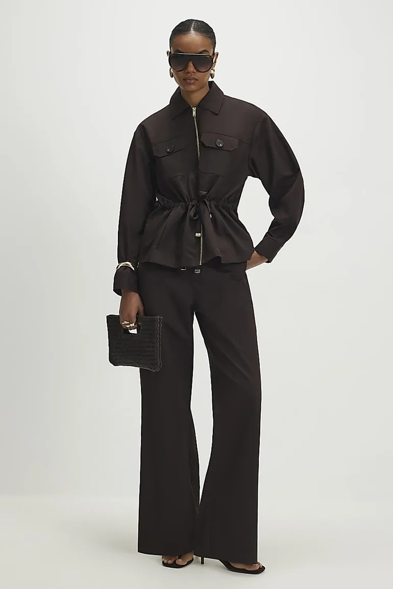 Brown Drawstring Waist Shacket