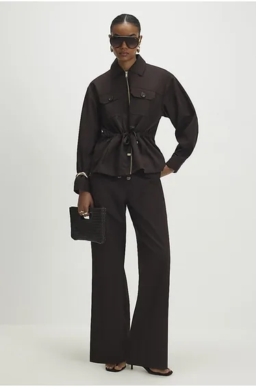 Brown Drawstring Waist Shacket