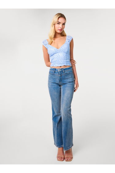 V Neck Lace Crop Top