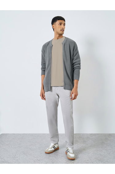 Men Grey Knitted Cardigan